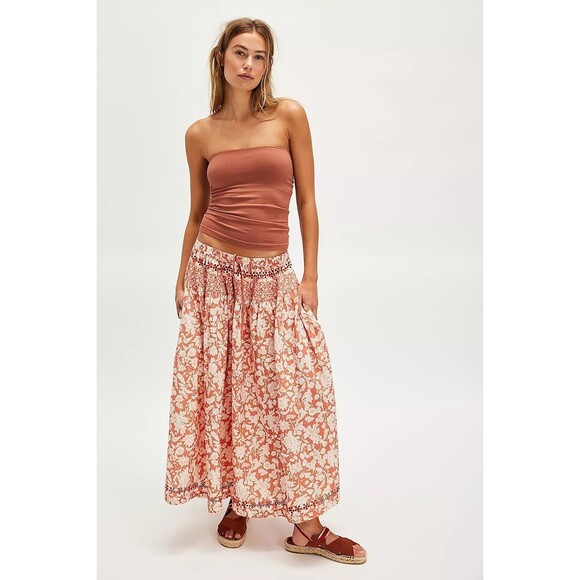 Free People Gesibelle Printed Top & Maxi Skirt Set Eyelet Embroidered L 279621 - Picture 2 of 9